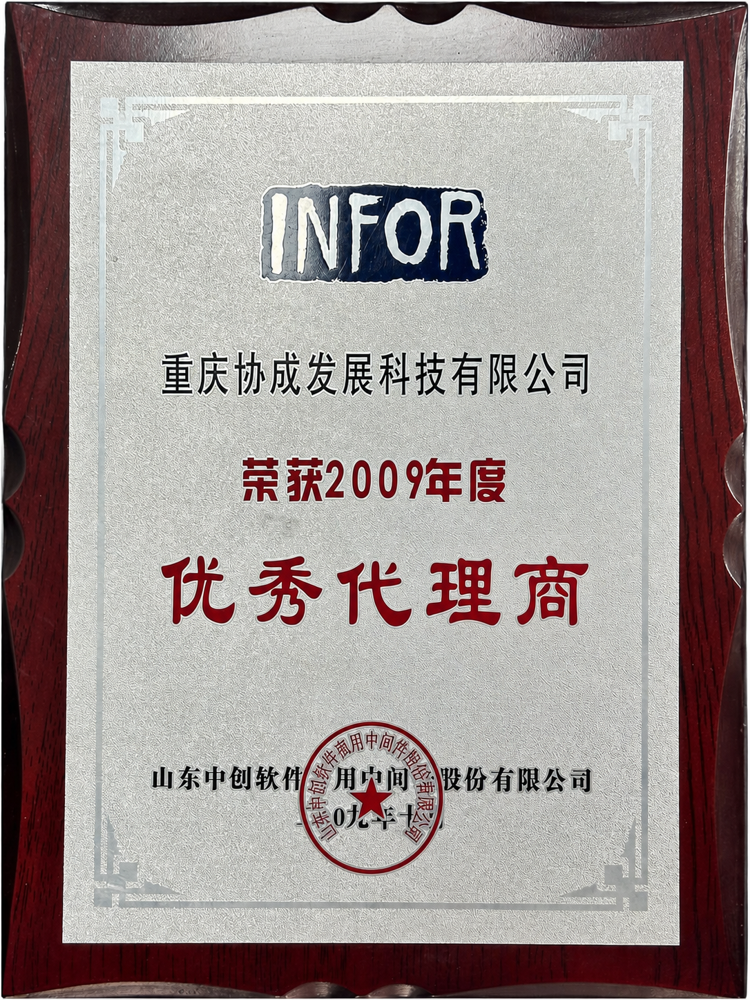 2009年度优秀代理商奖牌